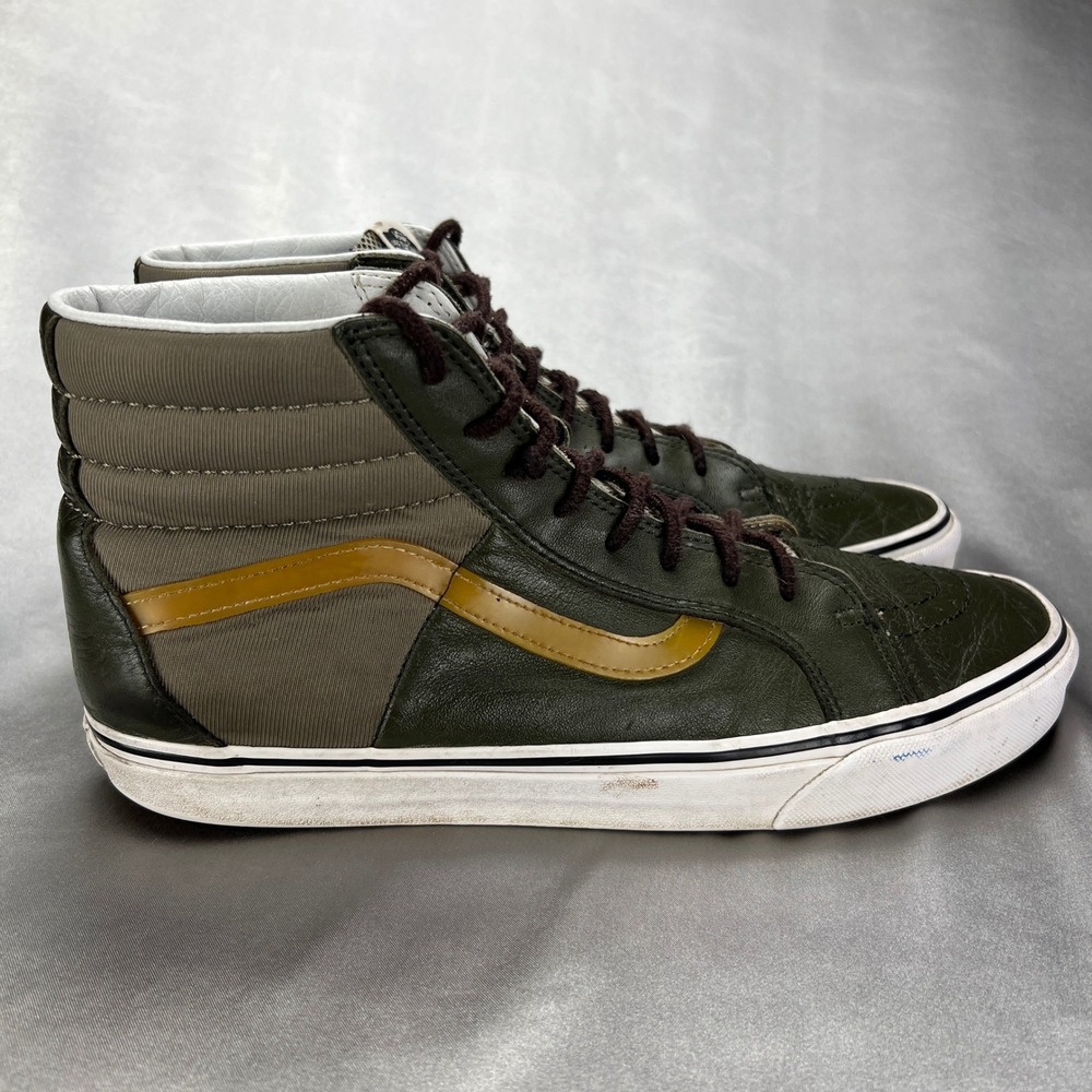 Vans Sk8-Hi Mens 11.5 Forest Green Leather High Top Sneaker 721356 Olive Mustard